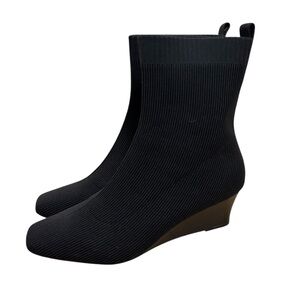 Vivaia Margot Wedge Booties Square Toe Water Repellant Black Size 42 US 10.5